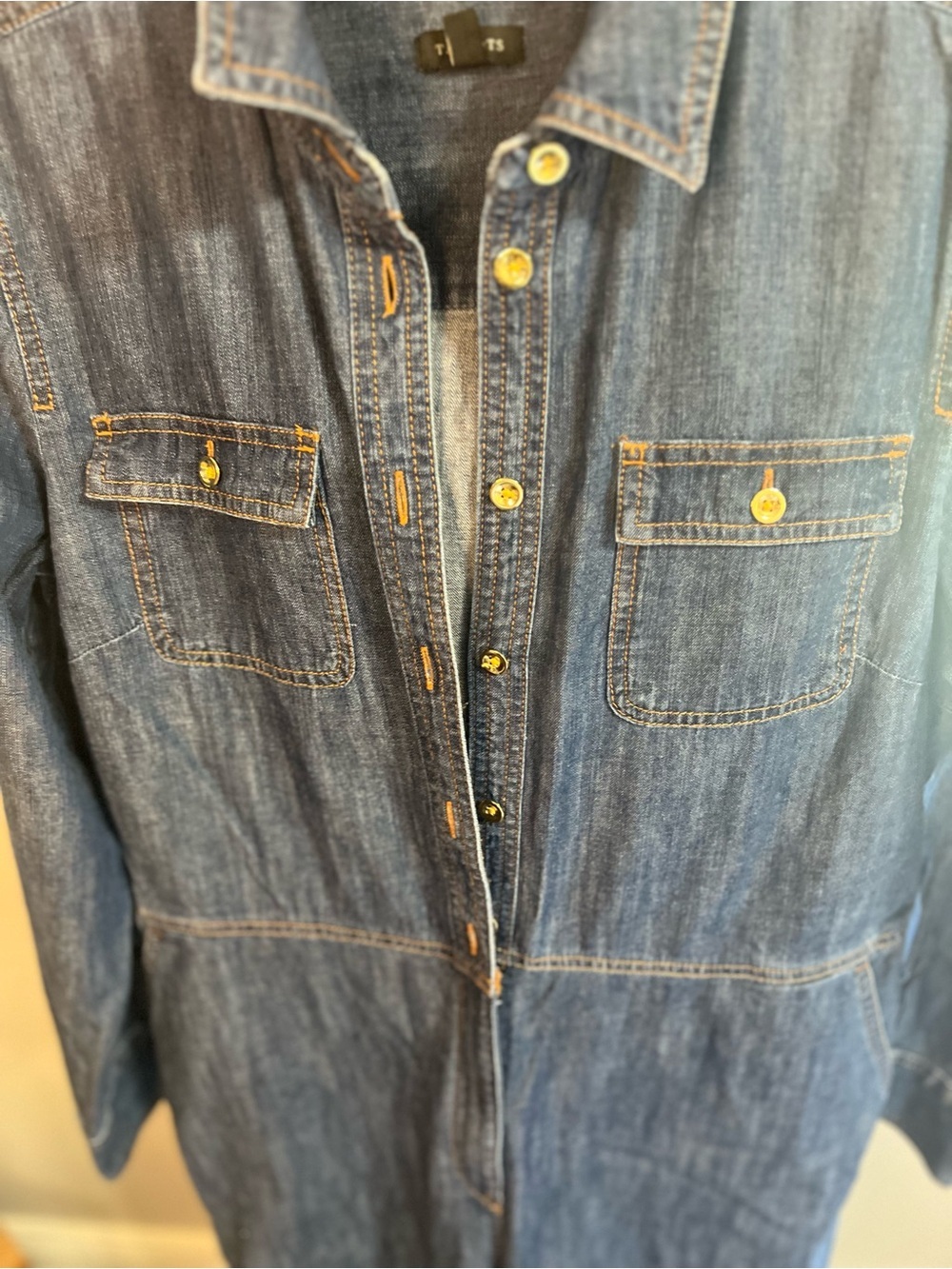 TALBOTS Denim Jumpsuit Medium Pockets Button Down Long Sleeve - Picture 5 of 15